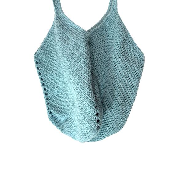 Handmade Turquoise Knit Crochet Double Strap Hobo Slouchy Tote Shoulder Bag - Picture 3 of 7